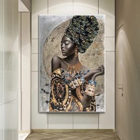 Vente en Gros Usine Décoration Murale Tableau Art Abstrait Portrait Huile Femme Africaine Noire pour Hôtel