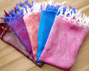 Handmade Indian Art Silk Women's Scarves-Jacquard Striped Solid Patterns Spring Autumn Season Long Size Unique Design - Product Image 5