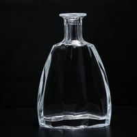 Bouteille à liqueur en verre super flint facetté et plat de 250 ml, 350 ml, 375 ml, 500 ml, 700 ml, 750 ml, 1 L avec bouchon en liège pour brandy, gin, rhum, mezcal