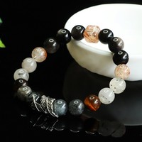 Bracelet en quartz rutilé noir naturel Aiyu en gros, obsidienne argentée, bracelet Super Seven or noir, diffusion en direct S5052311