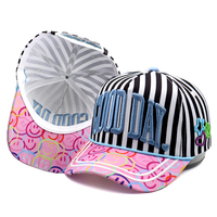 Casquette de baseball brodée 3D « Good Day » mignonne, rayée noir et blanc, avec visière imprimée Smiley rose, 5 panneaux, style Y2K, streetwear décontracté