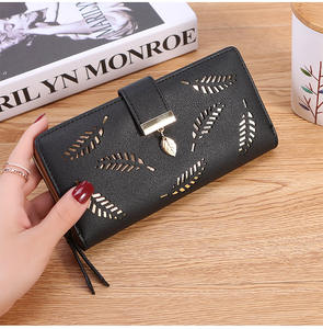 New Listing Women Long PU Leather <b>Wallets</b> Bifold Hollowed-out Leaf Design Money <b>Wallets</b> Candy Color NA125 - Product Image 6