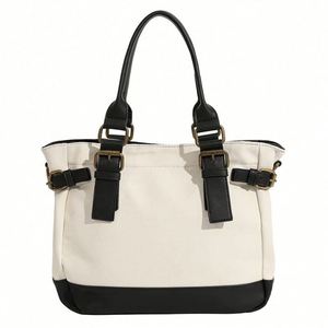 Bolso de Mano de Lona de Algodón Elegante, Duradero y Ecológico, Bolsos Tote para Mujer con Detalles Metálicos y Herrajes para Viaje - Product Image 1