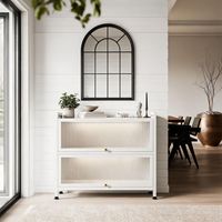 Lemari Penyimpanan Berwarna Beige dengan Pintu Kaca, Kabinet Lantai Logam 4 Tingkat untuk Penyimpanan Pantry Tertutup