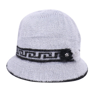 Women's Knitted Bowl <b>Hat</b> With Floral Decor Winter <b>Warm</b> Casual <b>Hat</b> For Elderly Women - Product Image 5