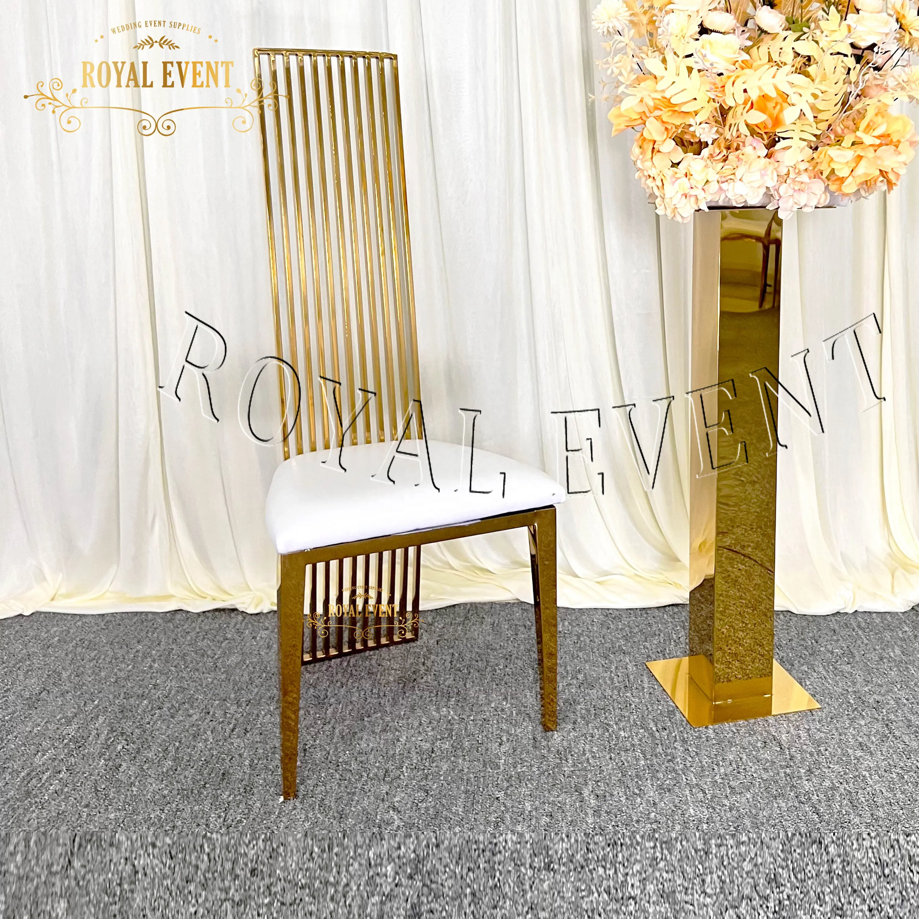 Hotel Furniture High Back Stainless Steel Chairs Elegant Reception Wedding Bridal Chair For Events