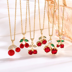 Collier pendentif RINHOO en acier inoxydable 316L couleur or cerise <span class=keywords><strong>rouge</strong></span> vin pour femme, bijou de personnalité, cadeau de mariage ou de fête - Product Image 3