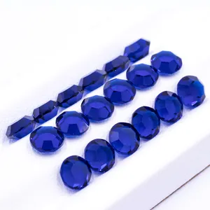 Redleaf Jewelry Loose Glass Gemstone Dark Blue Round Shape Double Faceted Flat Cut