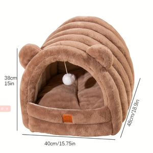 US in stock <b>Plush</b> Pet Bed Cave House Removable Washable Dog Nest <b>Cat</b> Hut Soft Indoor Kennel Brown - Product Image 1