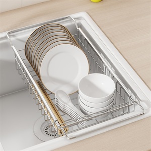 Modern Stainless Steel Retractable Wall-Mounted <b>Kitchen</b> Sink Drain Rack Multifunctional Vegetable Fruit <b>Storage</b> Basket - Product Image 2
