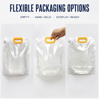 Pochette souple transparente personnalisée pour boissons (jus, bière, liquides) de 1L, 2L, 3L, 4L, 5L avec bec verseur, poignée pliable en plastique, sac d'eau portable