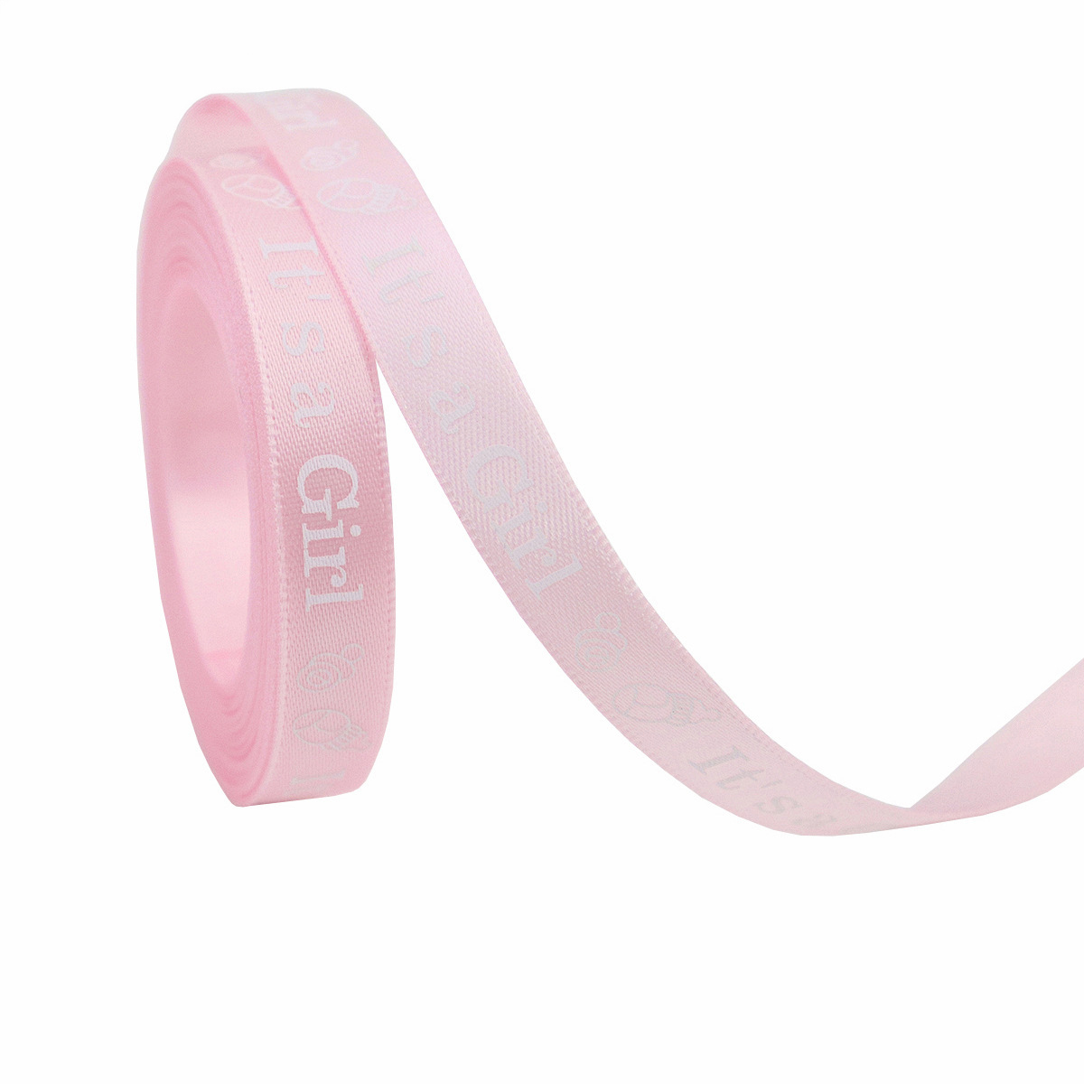 "Texte "C'est une fille" (blanc)-rose clair-1 cm x 10 mètres"