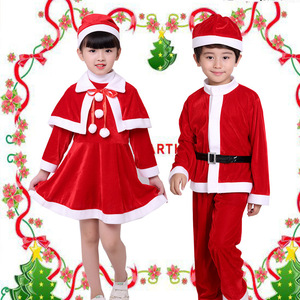 <b>Santa</b> Claus Costume Children Red Cotton Christmas Outfit Performance Wear For Kids - Product Image 2