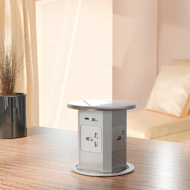 Hydraulic Lifting Socket UK Power Plug Wireless Charge Desktop Hidden Pop up Socket Outlet With USB Type C 20W Fast Charging