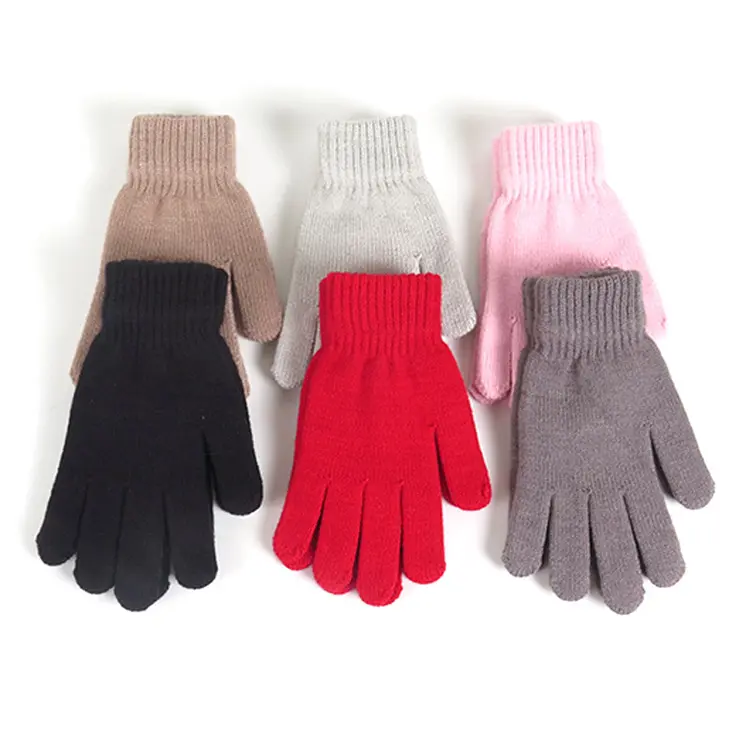 Дешевые женские и мужские простые акриловые зимние сохраняющие тепло вязаные перчатки