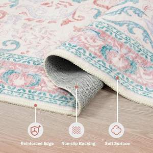 Nouveauté : Tapis de cuisine et de salle de bain antidérapants en fausse laine rose 3x5, résistants aux taches, doux, à motif floral vintage, à poils courts, pour chambre d'enfant - Product Image 2