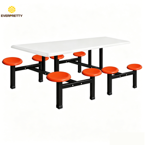 Juego de Mesa y Sillas para Cantina de 6-8 Personas, Mesa de Comedor Rectangular Resistente con Sillas Fijas para Cafetería Escolar, Oficina, Restaurante - Product Image 3