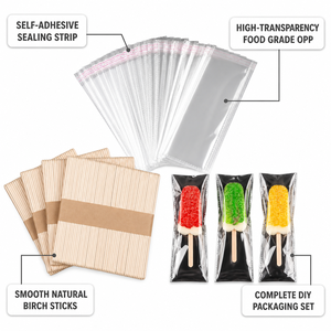 Saco Plástico Transparente para Picolé com Palitos de Madeira para Sorvete Caseiro DIY, Embalagem para Exibição no Varejo - Product Image 2