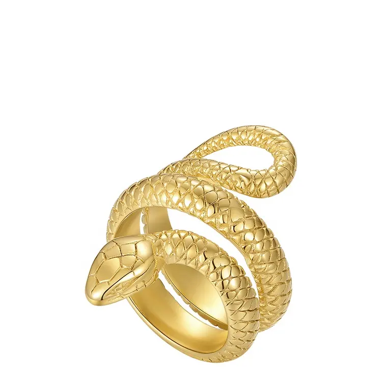 Fashion High Quality 18K Gold Plated Stainless Steel Jewelry Snake Winding Shape Hip Hop Rings R204085