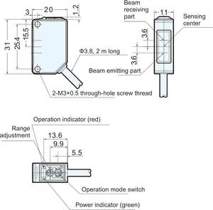 12V-24V 300MM Object Detection Laser Distance Sensor PNP Dot Matrix Laser Diffuse Retro Reflective Photoelectric Switch