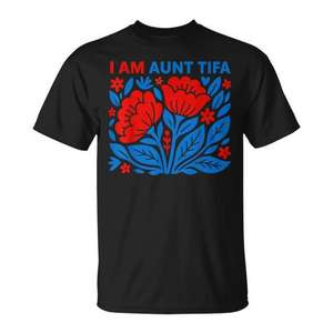 Camiseta floral I Am Aunt Tifa para mujer, diseño de cuello redondo negro - Product Image 1