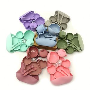 Precio barato a prueba de derrames, babero de silicona antideslizante, cuchara, plato, platos de silicona, juego de platos, vajilla para bebés, utensilios - Product Image 6