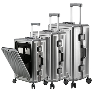 Valise en aluminium de luxe personnalisable à 4 roues avec verrou TSA Spinner PC avec ouverture à l'avant Valise Maletas solide USB durable Vente en gros - Product Image 6