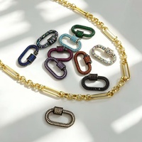Mousqueton ovale plaqué or 18 carats en laiton, micro-pavé CZ coloré, petit format, pour la fabrication de colliers DIY, résistant au ternissement