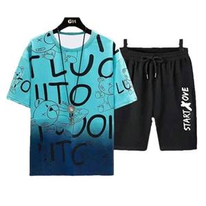 Ensembles pour hommes 2025 – Nouveauté été : T-shirts décontractés en polyester et shorts dégradés – Tenue sportive deux pièces pour hommes – Survêtements de basketball - Product Image 6