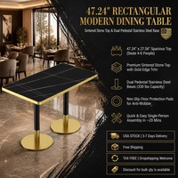 [Stock US] Table à manger moderne de luxe en pierre frittée de 47,24 pouces avec base en acier inoxydable doré, livraison rapide, MOQ 1 pièce