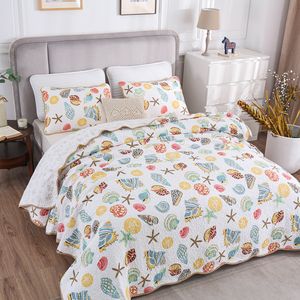 Venta al por mayor de fábrica ropa de cama estrella de mar impreso tres piezas acolchado algodón cama cubierta lavable edredón calidad colorido colcha conjunto - Product Image 2