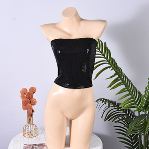 <span class=keywords><strong>Haut</strong></span> court d'été sexy et tendance pour <span class=keywords><strong>femme</strong></span>, à épaules dénudées, avec sequins, taille haute, fermeture éclair, sans manches, amincissant, idéal pour les soirées et cocktails - Product Image 5