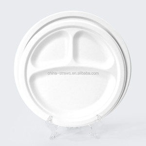 Assiettes en bagasse de canne à sucre robustes à <span class=keywords><strong>trois</strong></span> <span class=keywords><strong>compartiments</strong></span> de grande taille pour barbecues et buffets, offrant une grande capacité pour les aliments - Product Image 3