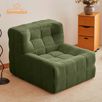 Kursi Lantai Sofa Lipat Mewah Tanpa Lengan dalam Kotak, Kursi Santai Berumbai Korduroi, Perakitan Mudah untuk Apartemen Kecil