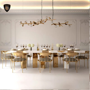 Chất Lượng Cao Vàng Thép Không Gỉ Bằng Gỗ Bàn Ăn Ghế Lớn <span class=keywords><strong>10</strong></span>-12 Chỗ Ngồi Hiện Đại Thiết Kế Sang Trọng Tùy Chỉnh Cho Khách Sạn - Product Image 3