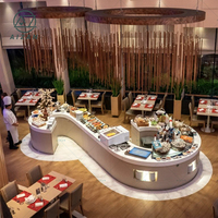 Stations de buffet en forme de S de conception moderne lumière LED décoration induction affichage des aliments plus chaud restaurant bar comptoir de buffet