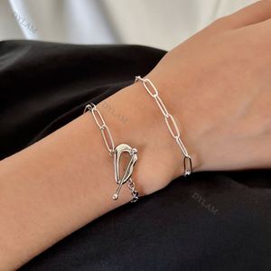 Dylam Silver Bracelet Silver Rhodium Plated Dainty Paperclip <b>Chain</b> Cubic Zirconia Tennis Bracelets <b>Rope</b> Beaded <b>Chain</b> Bracelets - Product Image 2