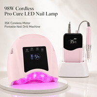 Lampe à LED sans fil 98W avec perceuse à ongles électrique 35000RPM, kit de manucure professionnel rechargeable pour salon