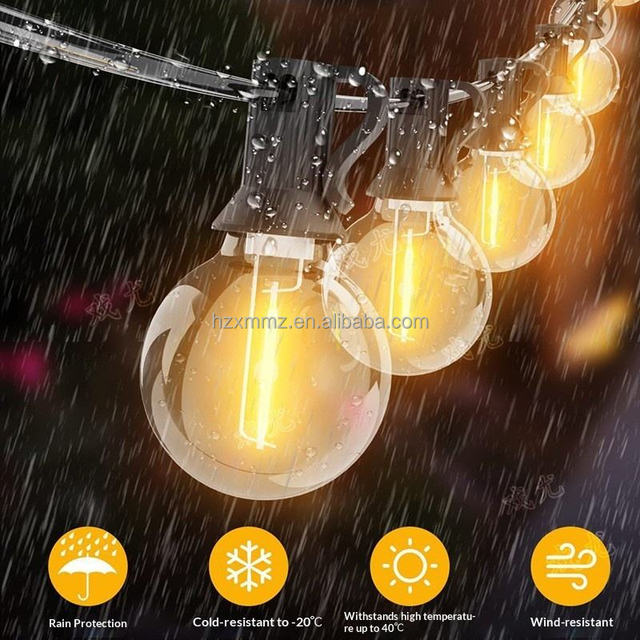 LED Globe String Lights ST38 Solar 50Ft Hanging Lamp 25 Pcs G40 Shatterproof Bulbs Vintage Edison Style Christmas Lighting