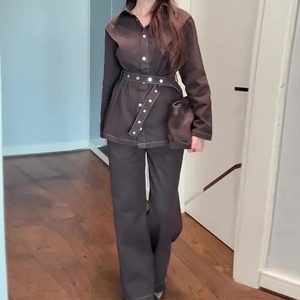 Nuevo Conjunto Casual de 2 Piezas para Mujer, Jeans de Pierna Ancha y Camiseta de Manga Larga de Mezclilla, a la Moda - Product Image 6