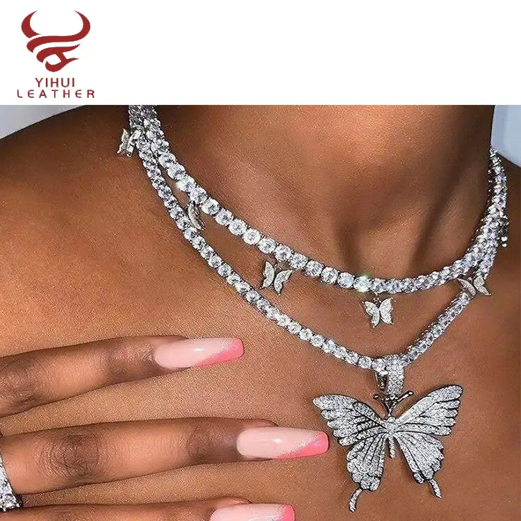 2022 Diamond crystal necklace rhinestone bridal butterfly jewelry choker collar for women