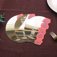 Tarjeta de Menú Redonda de Acrílico Dorado de Lujo con Espejo, Impresión UV, Rosa Roja, Texto Personalizado para Decoración de Mesa de Banquete de Boda