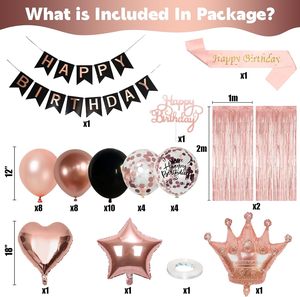 Kit d'arche de ballons en latex or rose avec couronne en feuille d'aluminium et bannière en papier Joyeux Anniversaire et rideau en feuille d'aluminium de 1*2m pour la décoration de fête - Product Image 6