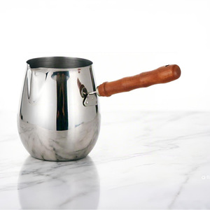 Stainless Steel Milk Pitcher <b>Set</b> With <b>Wooden</b> Handle For Coffee <b>Tea</b> Making 3 Sizes Round Design Ergonomic Handle - Product Image 4
