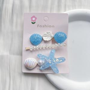 Charms Beach Accesorios para el cabello 3 piezas por juego Pearl Beaded Starfish Shell Sea Hair Clips - Product Image 6