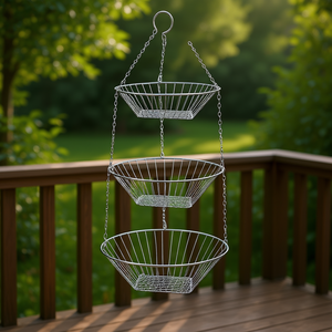 Hanging <b>Basket</b> 3 Tier 72cm 25.5cm Silver <b>Wire</b> <b>Baskets</b> For Indoor Outdoor Use - Product Image 3