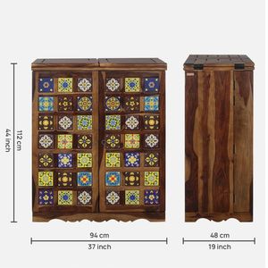 Durable Sheesham Wood <b>Bar</b> Cabinet Provincial Teak Finish Solid Hardwood <b>Bar</b> Furniture with <b>Shelves</b> for Home Living Room - Product Image 6