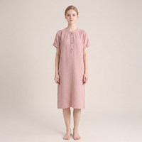 Robe longue minimaliste en crêpe double couche à manches courtes pour femme, collection Printemps-Été, en coton respirant, couleur unie, idéale pour la détente.
