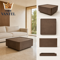 Table basse d'hôtel moderne, table carrée en bois sur mesure avec coins arrondis pour hall d'hôtel, salon et projets de villas