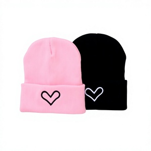 Trendy Korean Style Acrylic Heart Jacquard Knitted Button Hat Simple Cute Fashionable Versatile Solid Color <b>Beanie</b> - Product Image 1